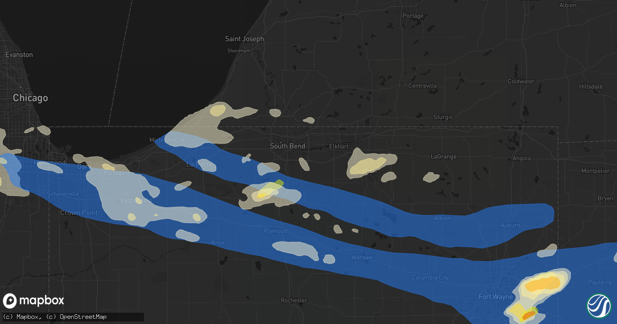 Hail map in Mishawaka, IN on August 9, 2026