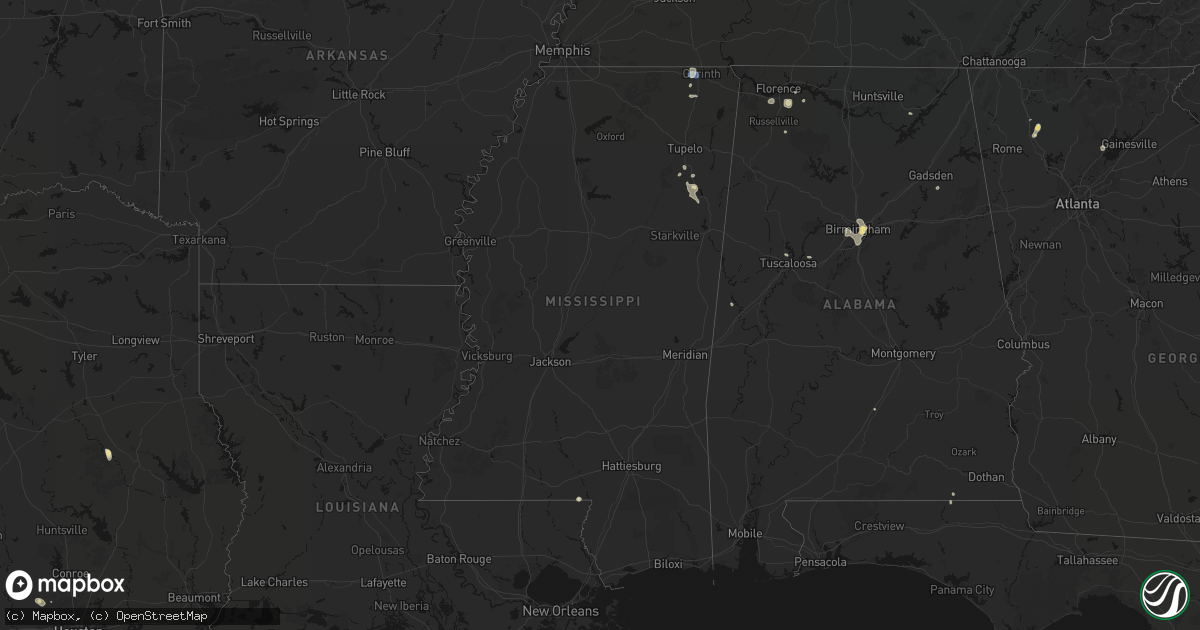 Hail map in Mississippi on August 9, 2026