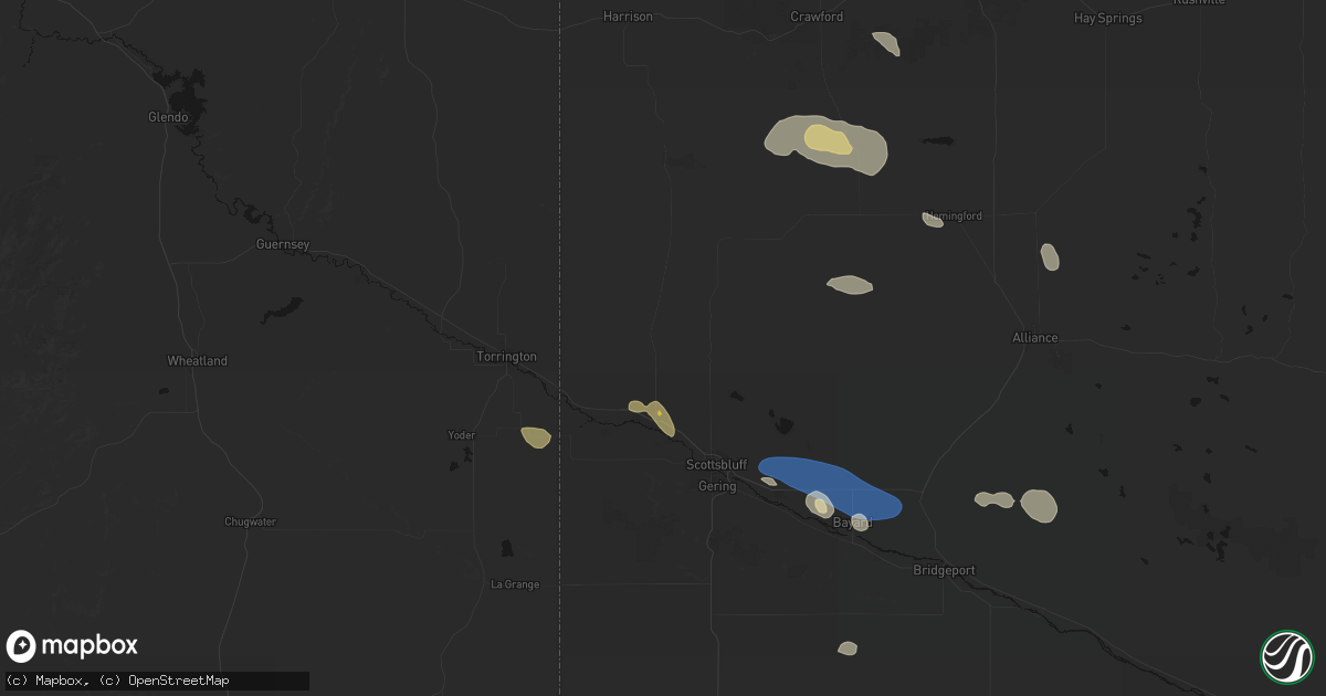 Hail map in Mitchell, NE on August 9, 2026