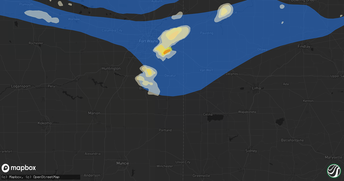 Hail map in Monroe, IN on August 9, 2026
