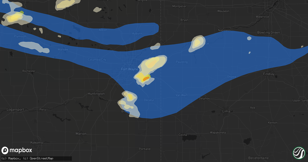 Hail map in Monroeville, IN on August 9, 2026