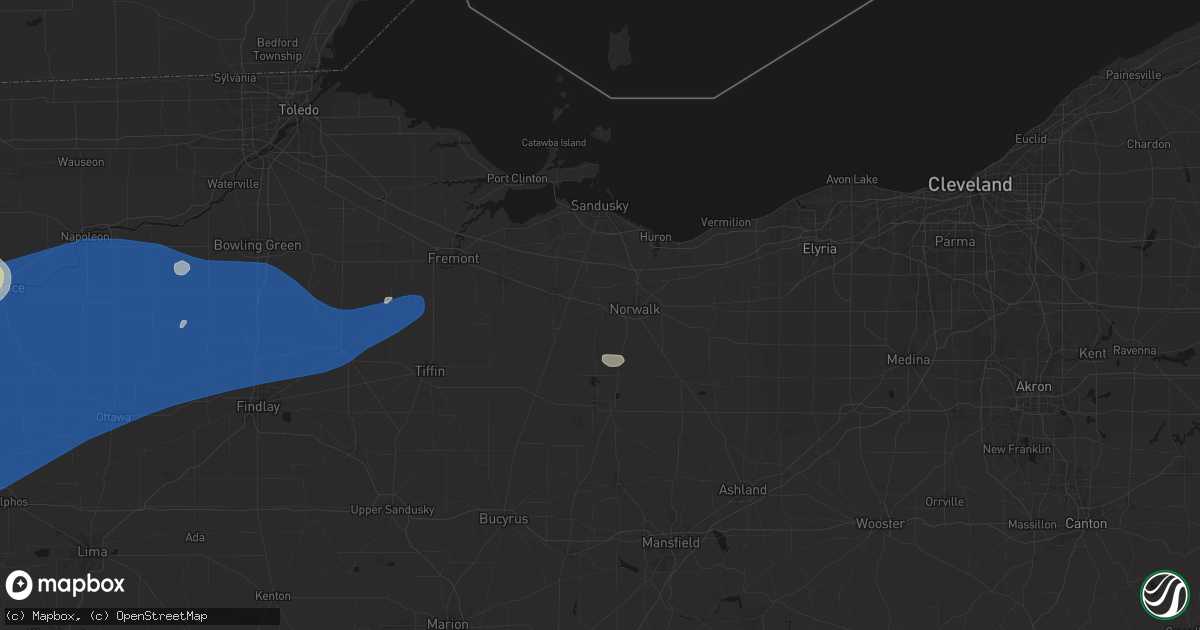Hail map in Monroeville, OH on August 9, 2026