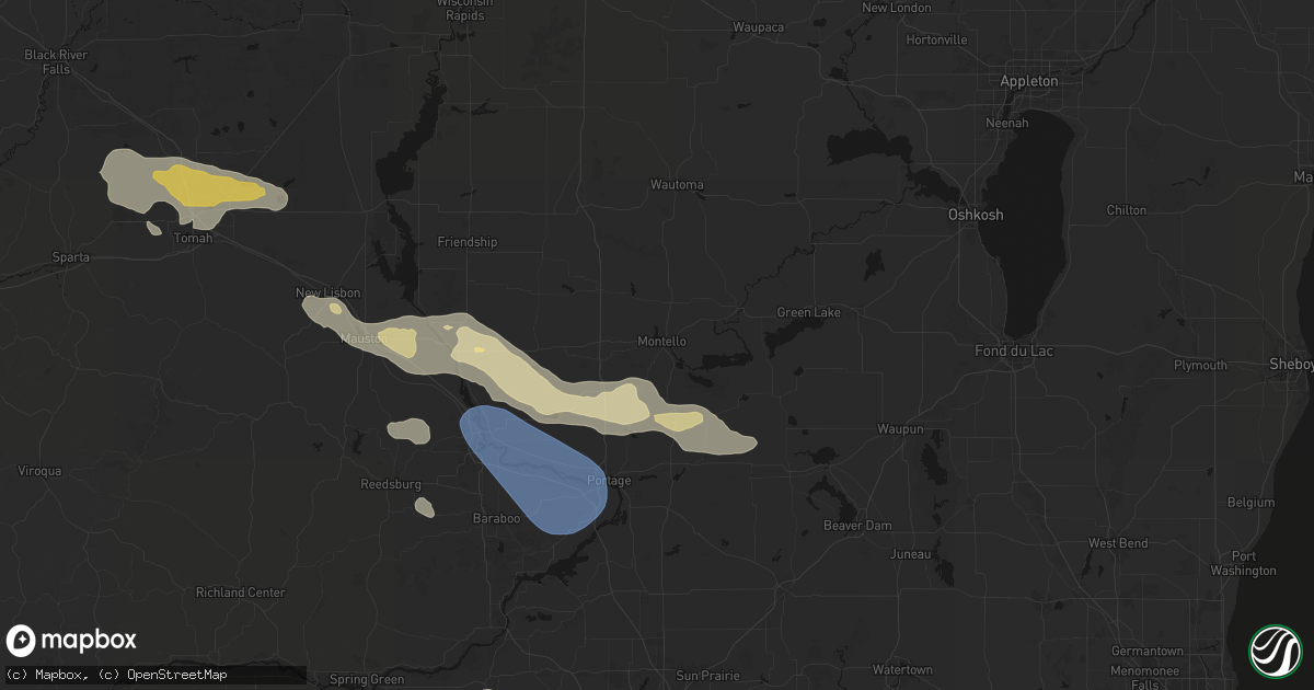 Hail map in Montello, WI on August 9, 2026