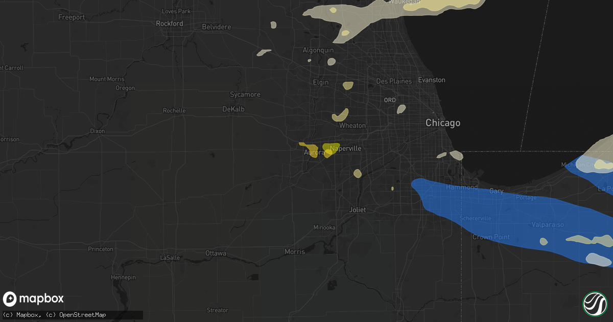Hail map in Montgomery, IL on August 9, 2026