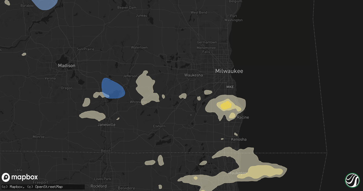 Hail map in Mukwonago, WI on August 9, 2026