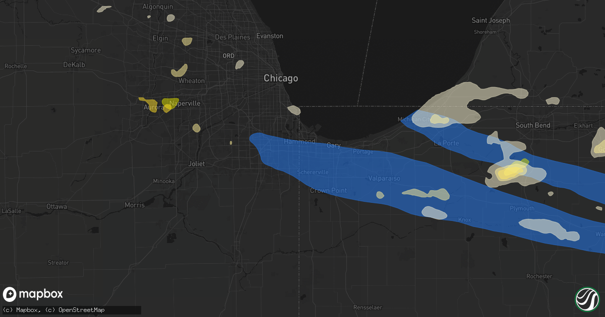 Hail map in Munster, IN on August 9, 2026