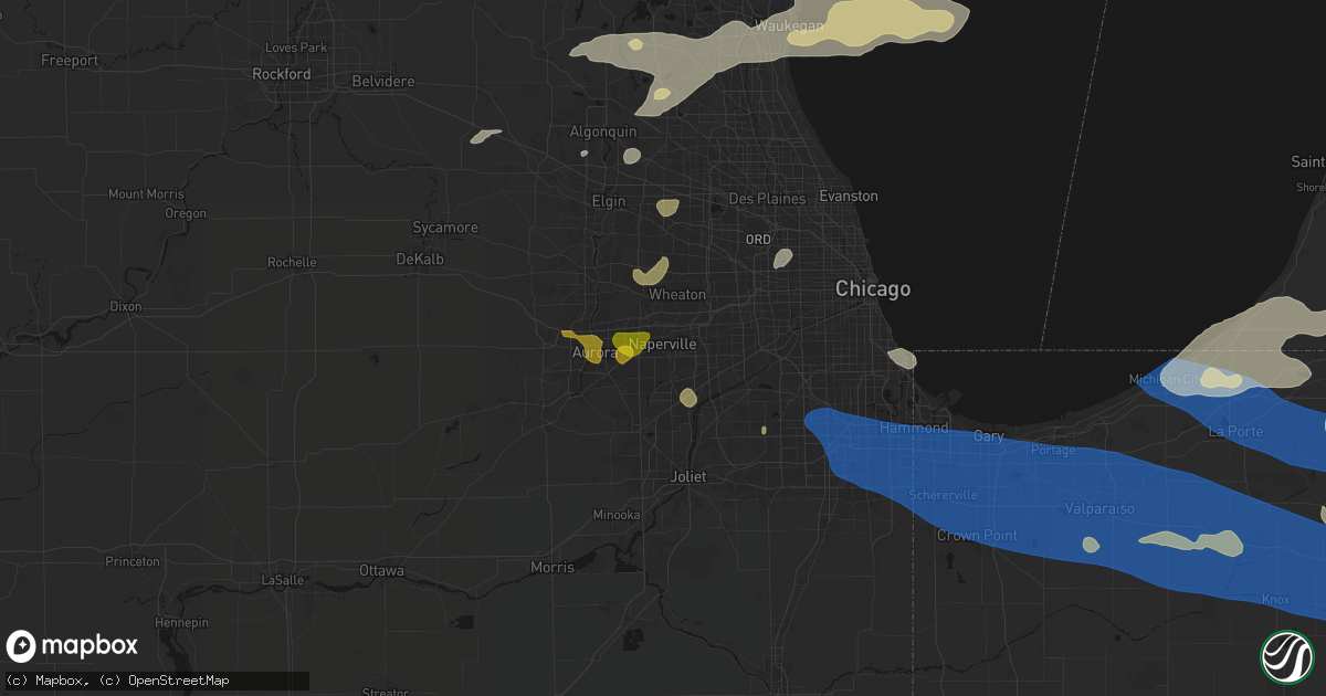 Hail map in Naperville, IL on August 9, 2026
