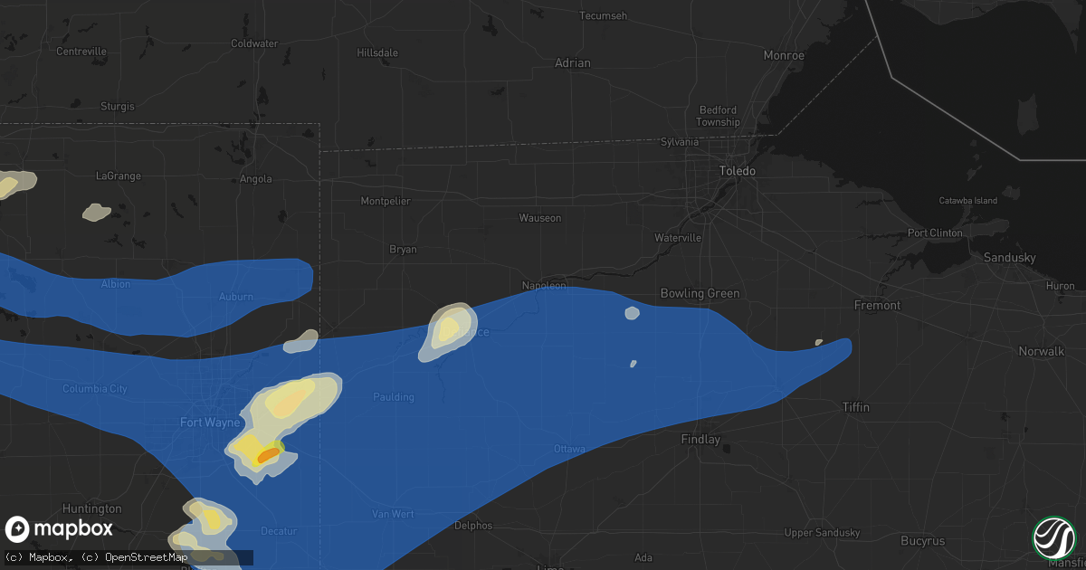 Hail map in Napoleon, OH on August 9, 2026