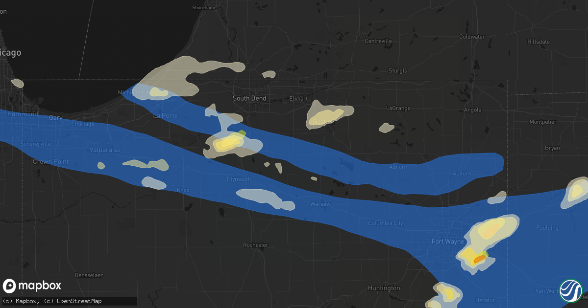 Hail map in Nappanee, IN on August 9, 2026