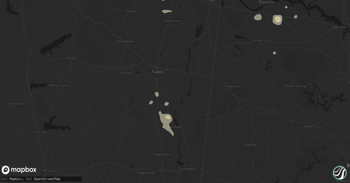 Hail map in Nettleton, MS on August 9, 2026
