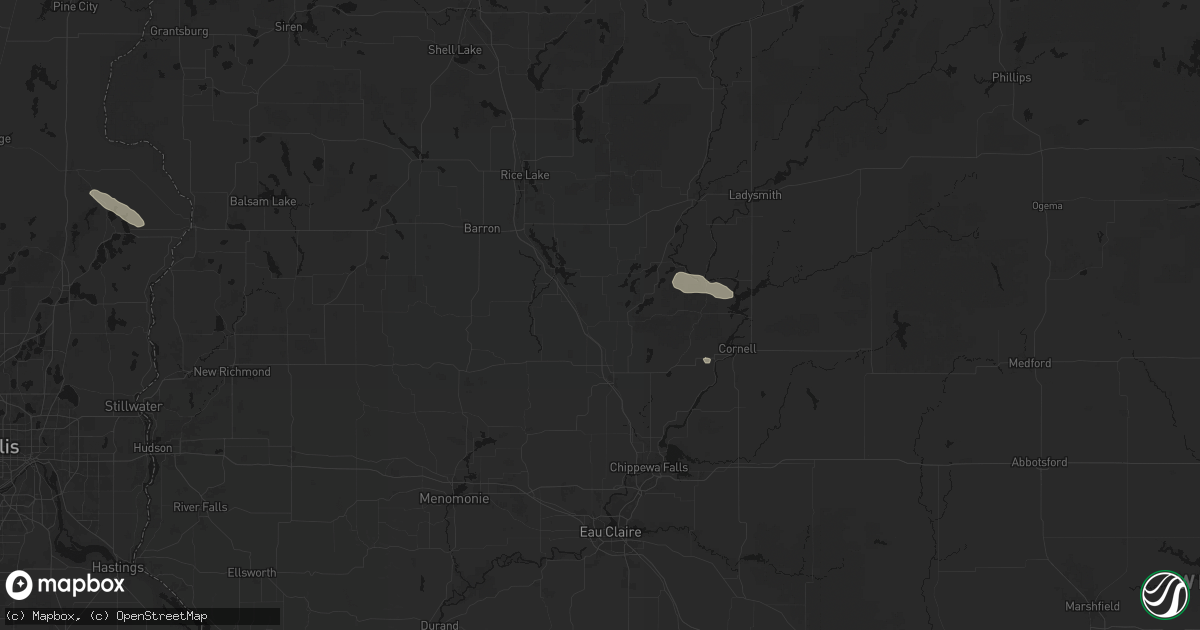 Hail map in New Auburn, WI on August 9, 2026