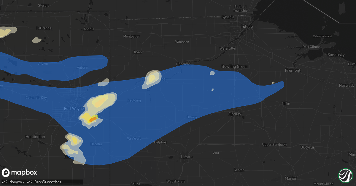 Hail map in New Bavaria, OH on August 9, 2026