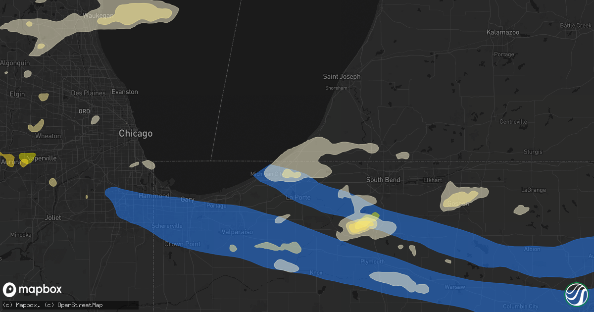 Hail map in New Buffalo, MI on August 9, 2026