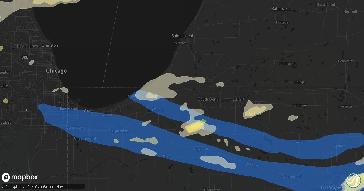 Hail map in New Carlisle, IN on August 9, 2026