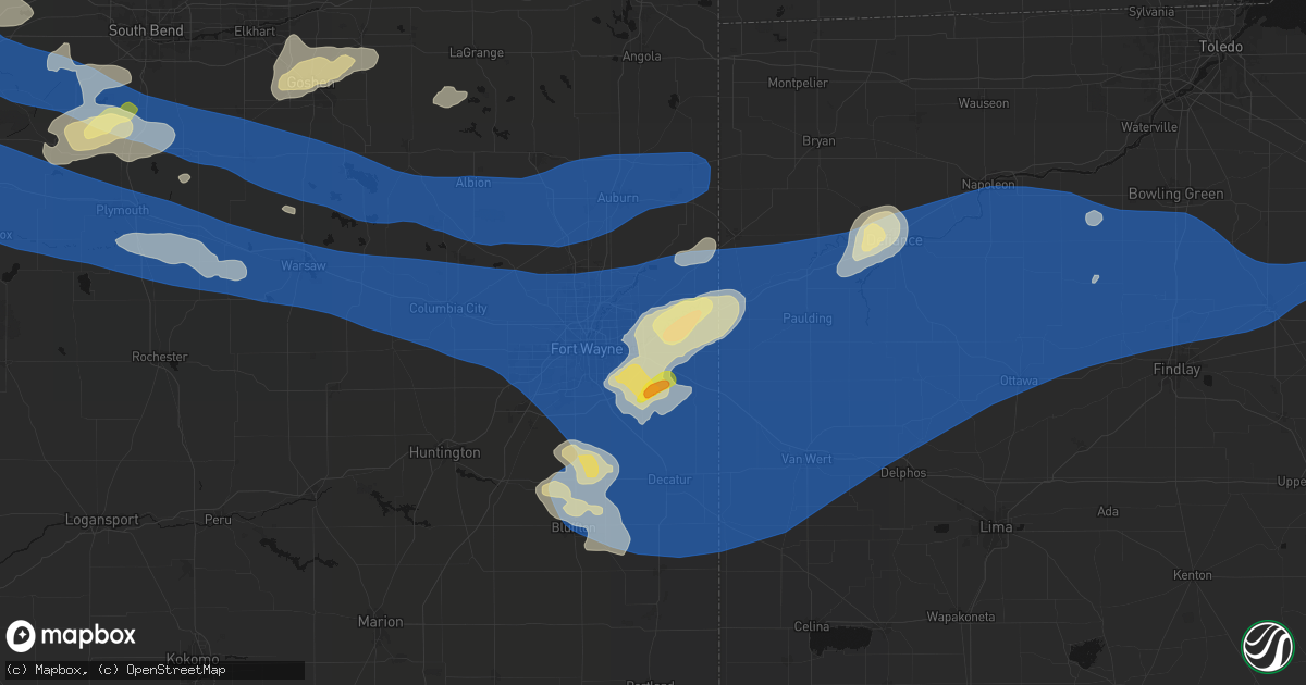 Hail map in New Haven, IN on August 9, 2026
