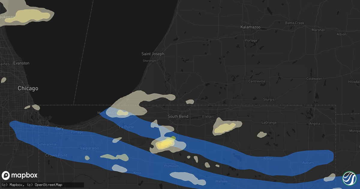 Hail map in Niles, MI on August 9, 2026