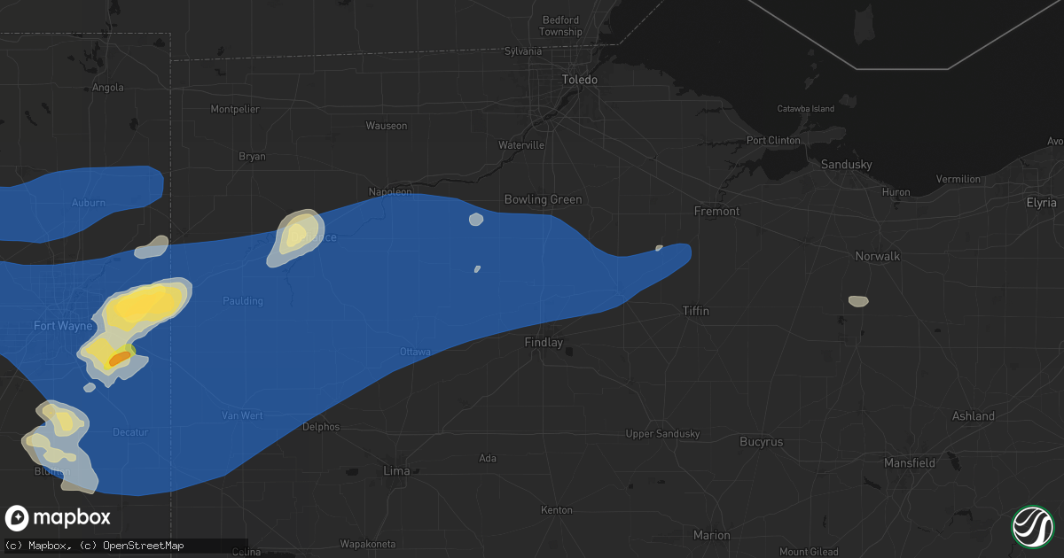 Hail map in North Baltimore, OH on August 9, 2026