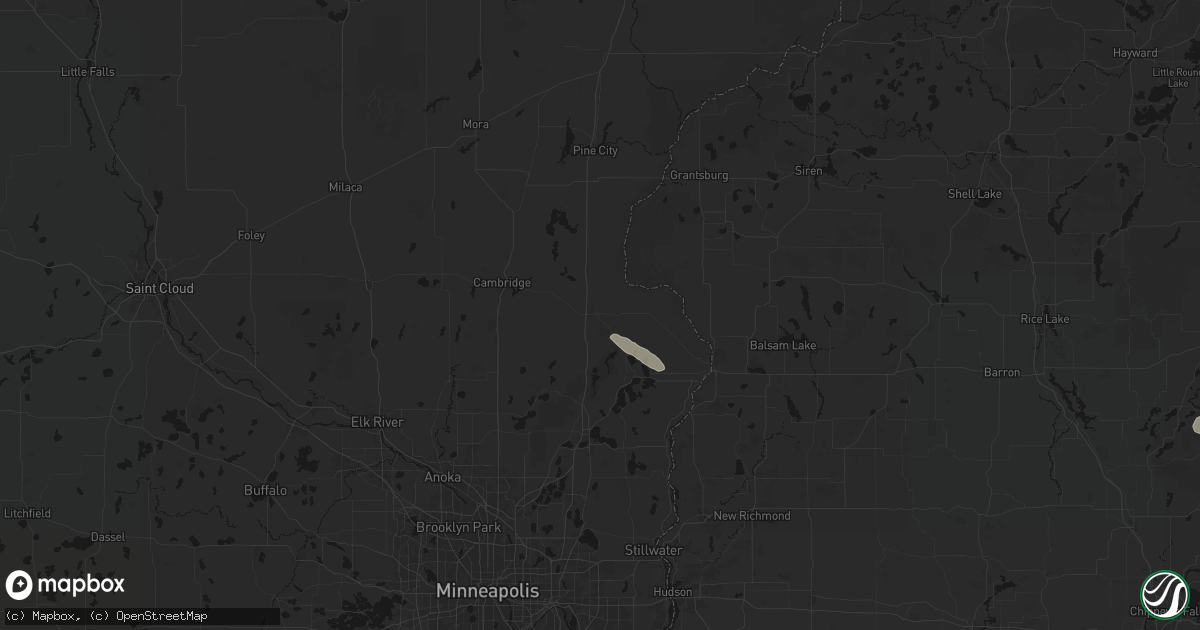Hail map in North Branch, MN on August 9, 2026