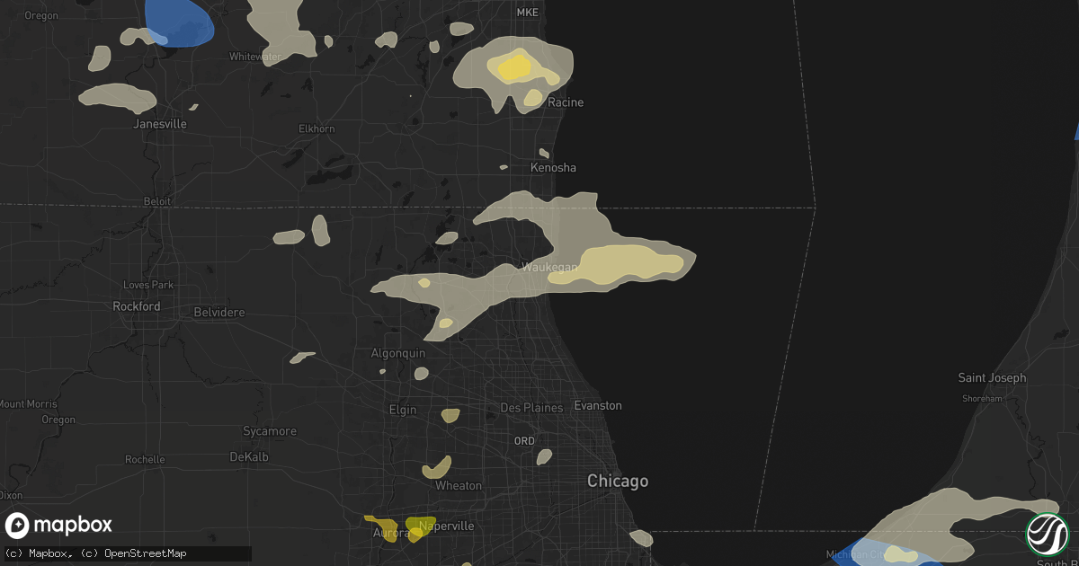 Hail map in North Chicago, IL on August 9, 2026