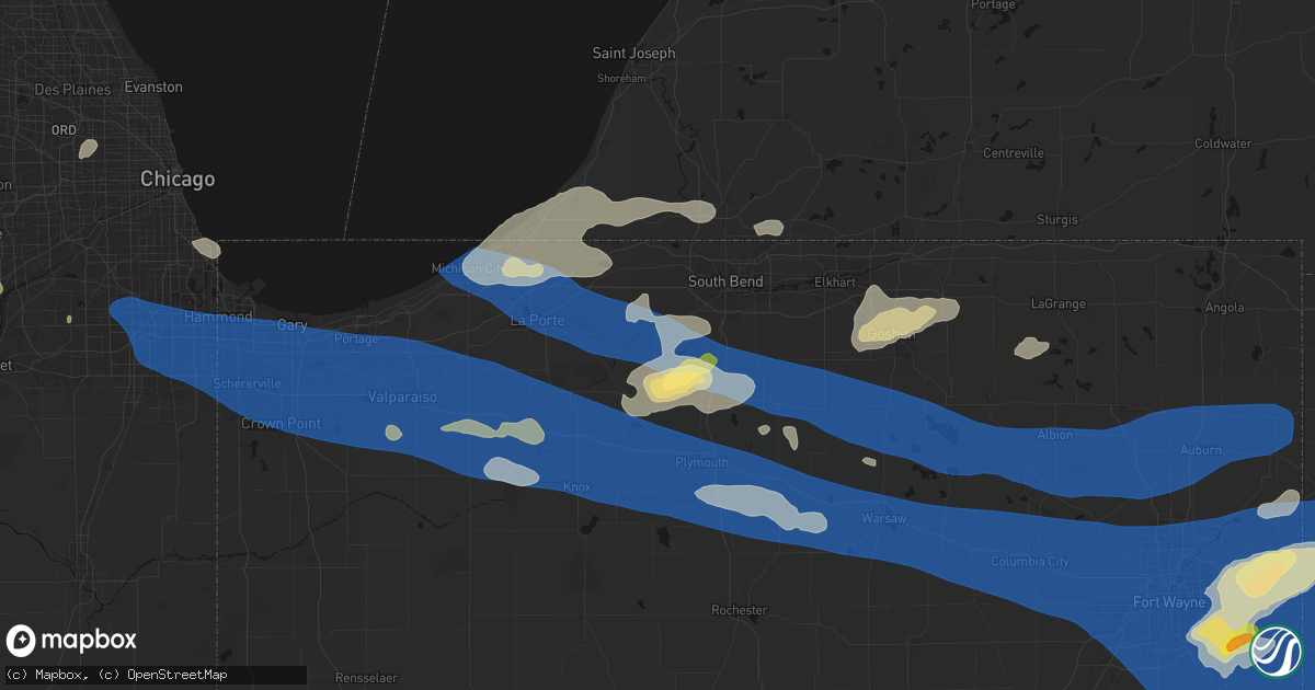 Hail map in North Liberty, IN on August 9, 2026