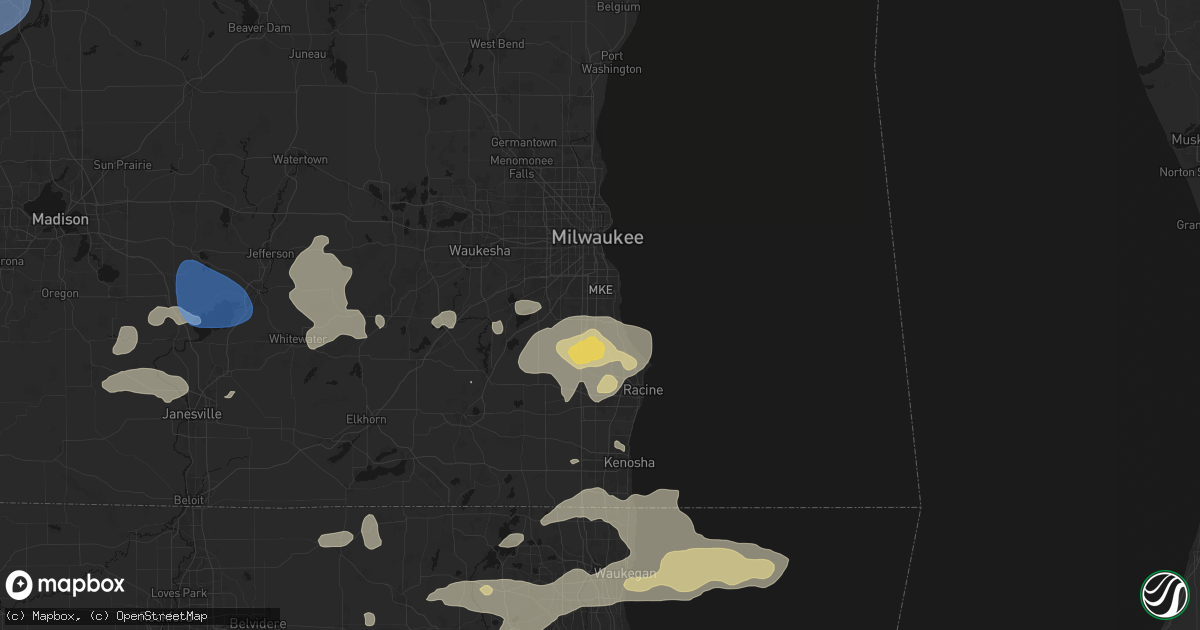 Hail map in Oak Creek, WI on August 9, 2026