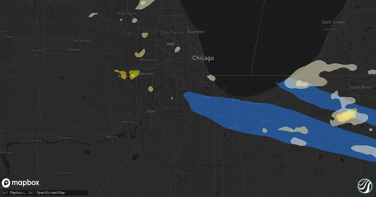 Hail map in Oak Forest, IL on August 9, 2026