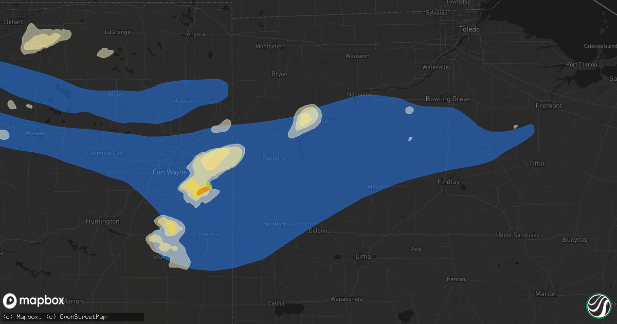 Hail map in Oakwood, OH on August 9, 2026