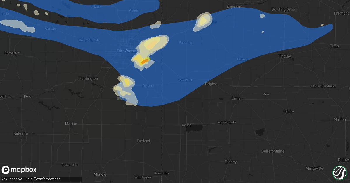 Hail map in Ohio City, OH on August 9, 2026
