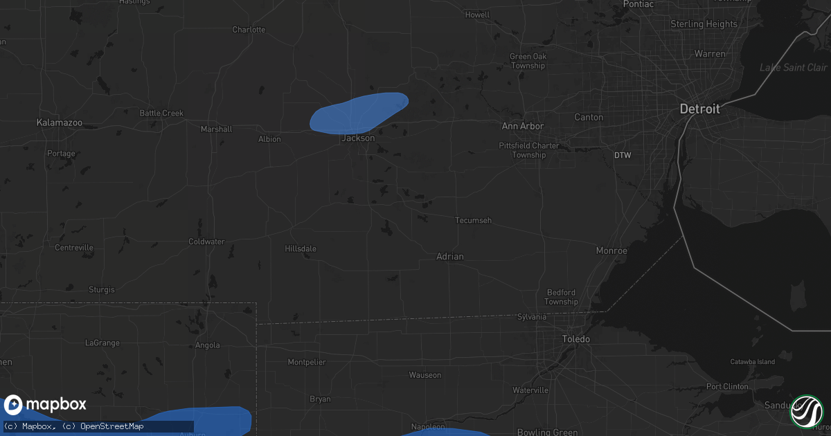 Hail map in Onsted, MI on August 9, 2026