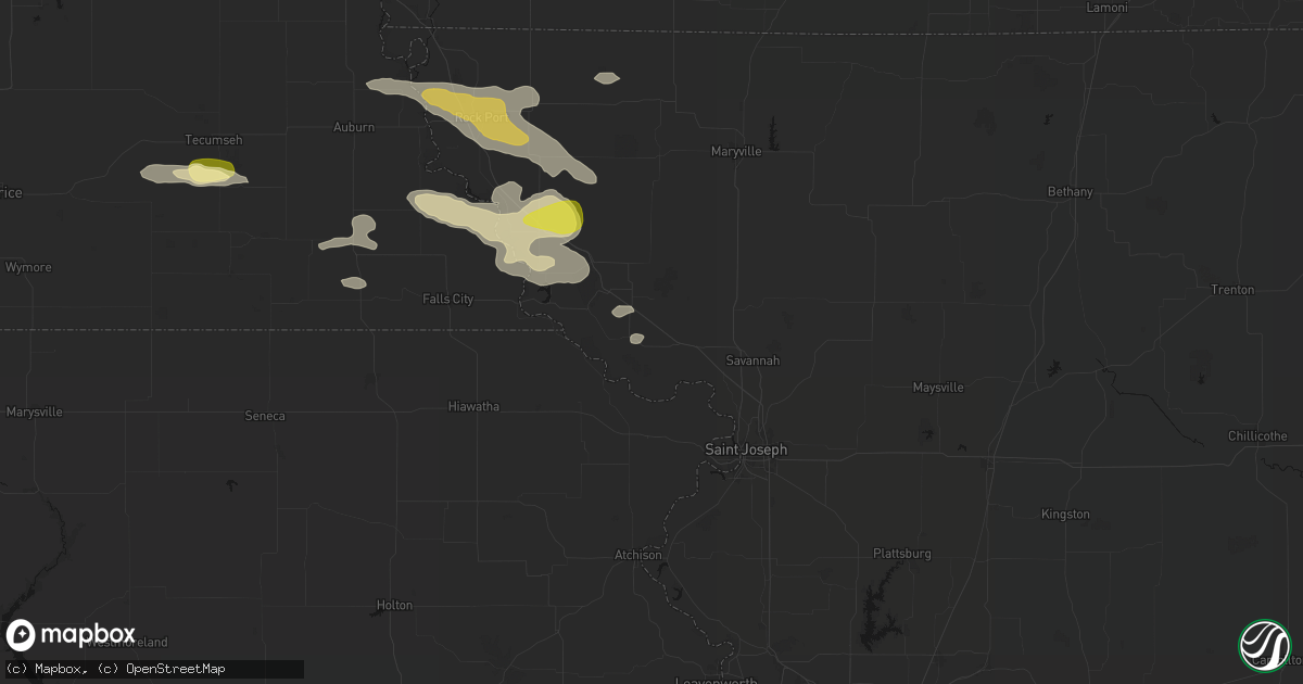 Hail map in Oregon, MO on August 9, 2026