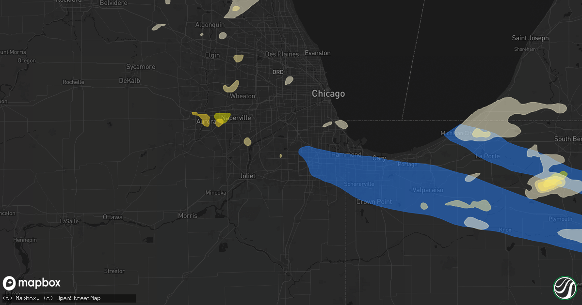 Hail map in Orland Park, IL on August 9, 2026