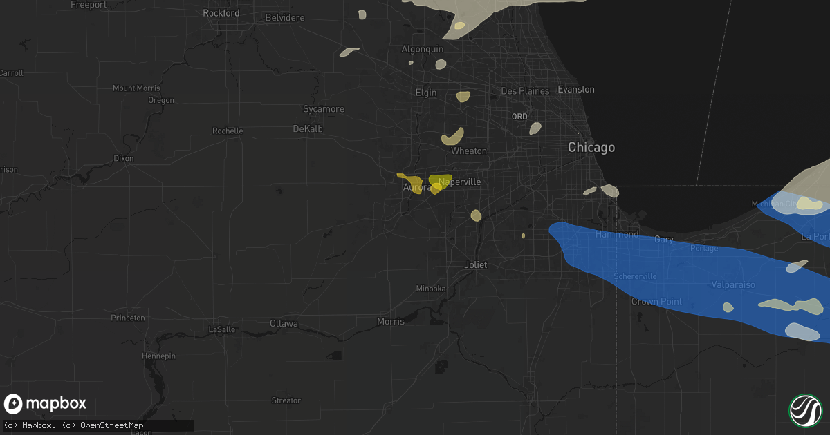 Hail map in Oswego, IL on August 9, 2026