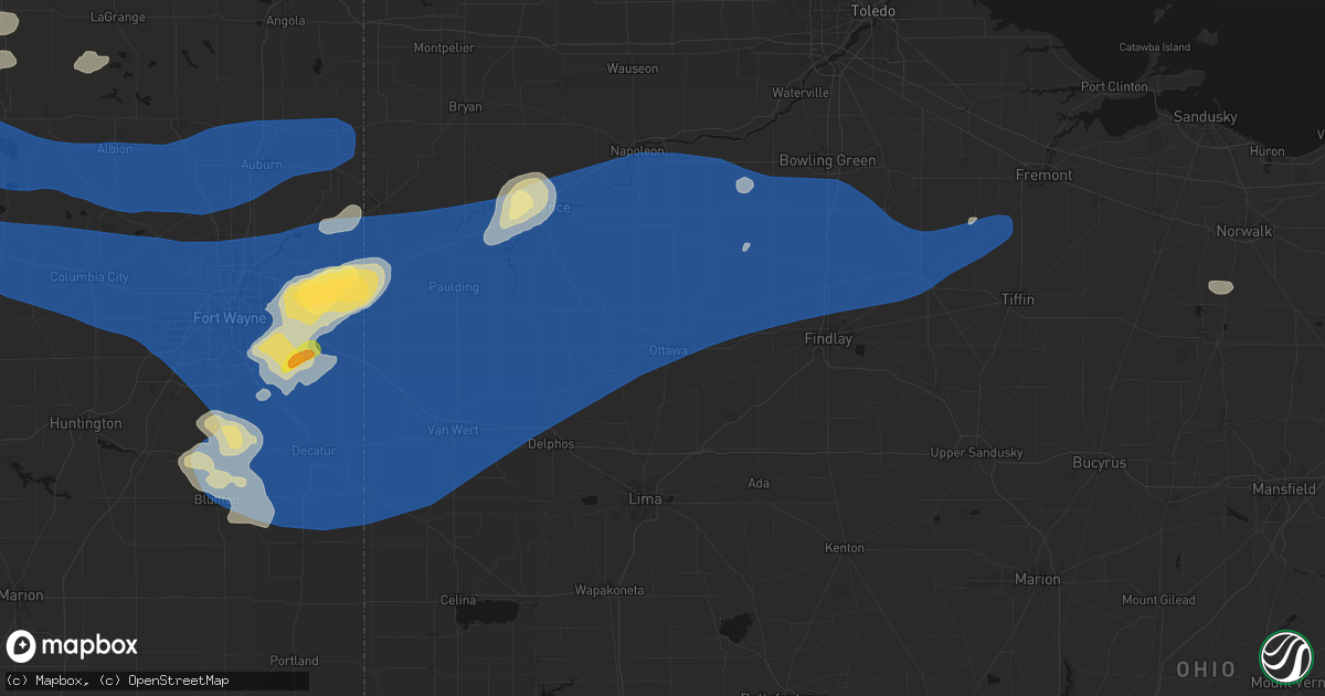 Hail map in Ottawa, OH on August 9, 2026