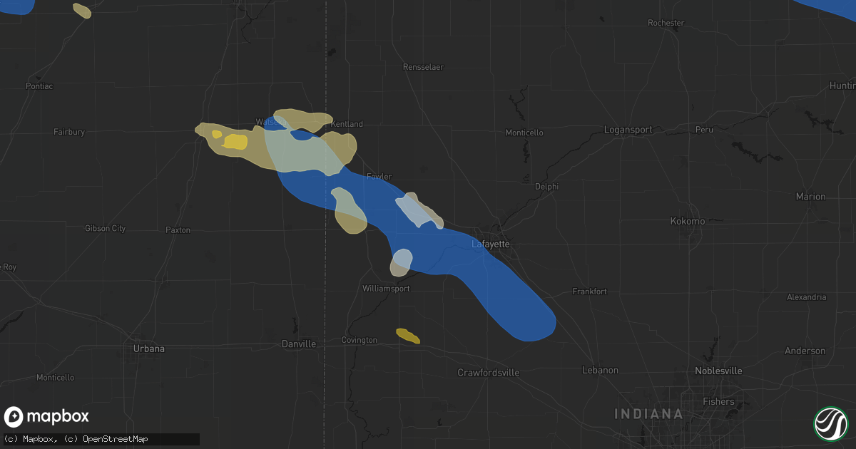 Hail map in Otterbein, IN on August 9, 2026