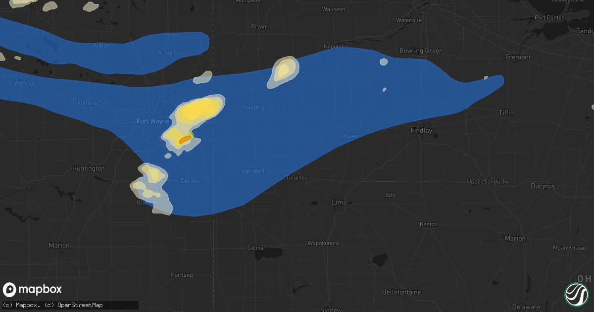 Hail map in Ottoville, OH on August 9, 2026