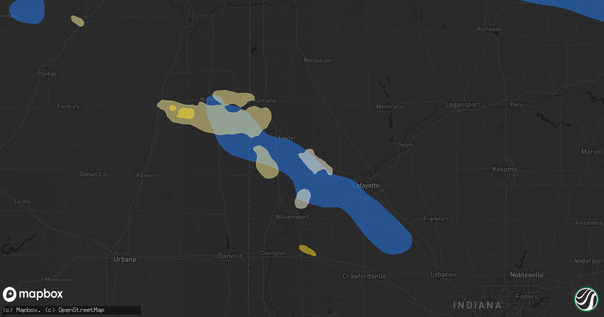 Hail map in Oxford, IN on August 9, 2026
