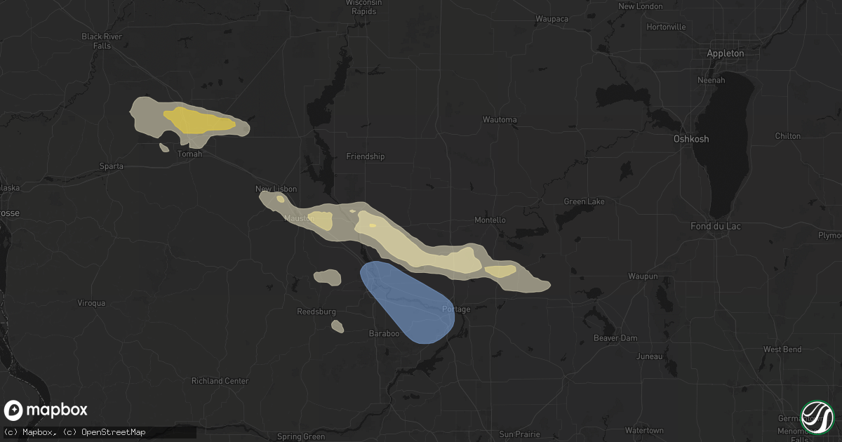 Hail map in Oxford, WI on August 9, 2026