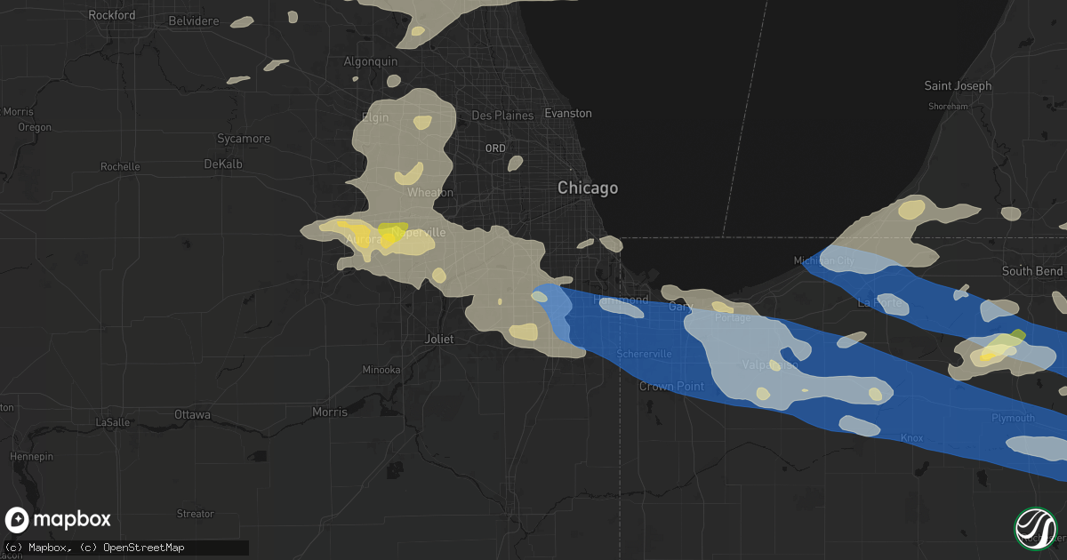 Hail map in Palos Heights, IL on August 9, 2026