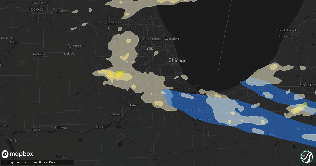 Hail map in Palos Hills, IL on August 9, 2026