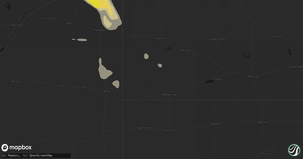 Hail map in Parks, NE on August 9, 2026