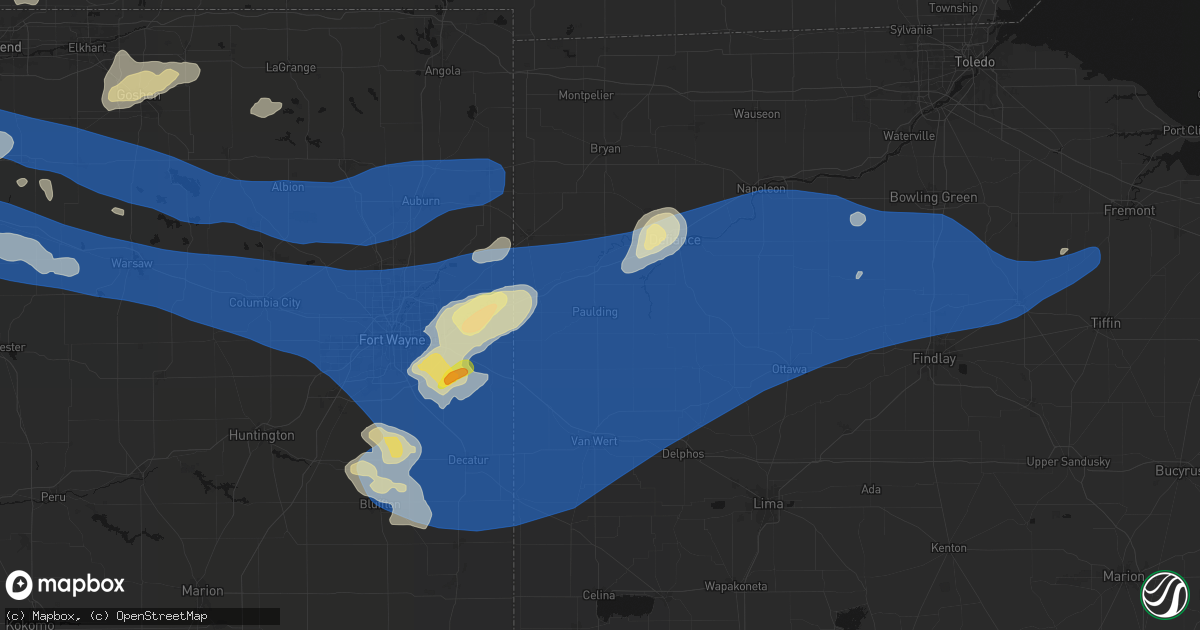 Hail map in Paulding, OH on August 9, 2026
