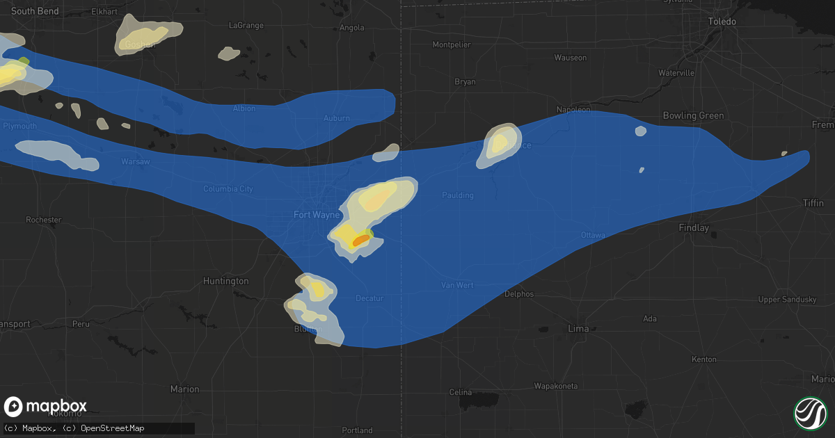 Hail map in Payne, OH on August 9, 2026