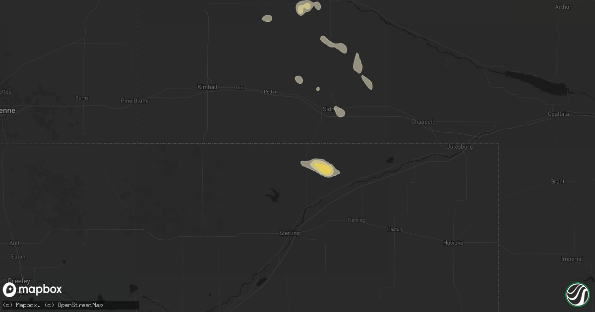 Hail map in Peetz, CO on August 9, 2026