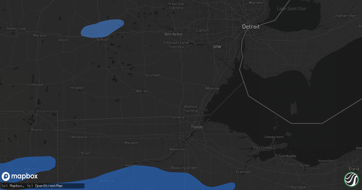 Hail map in Petersburg, MI on August 9, 2026
