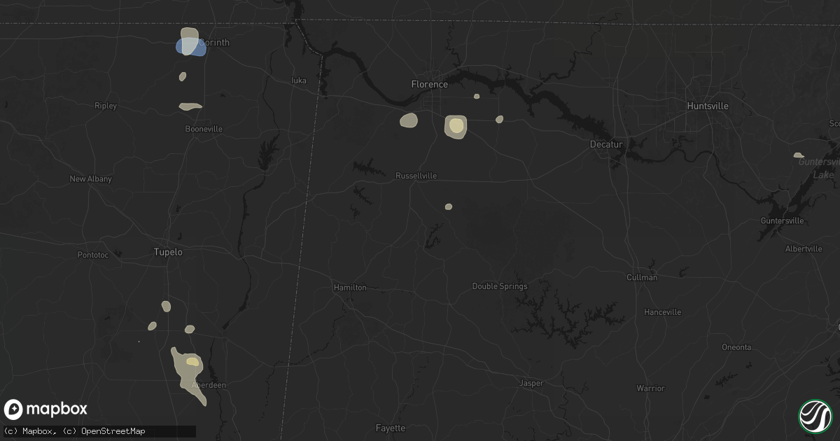 Hail map in Phil Campbell, AL on August 9, 2026