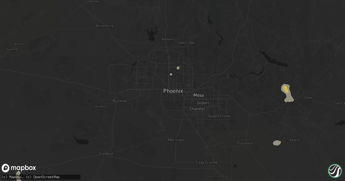 Hail map in Phoenix, AZ on August 9, 2026
