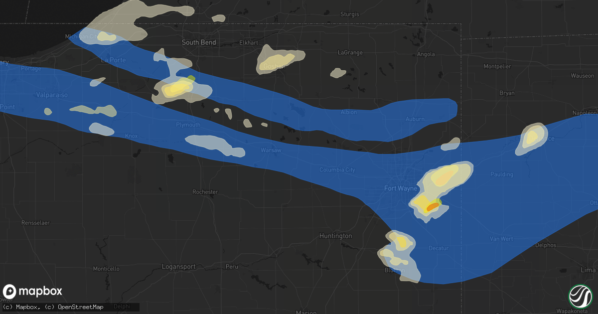 Hail map in Pierceton, IN on August 9, 2026