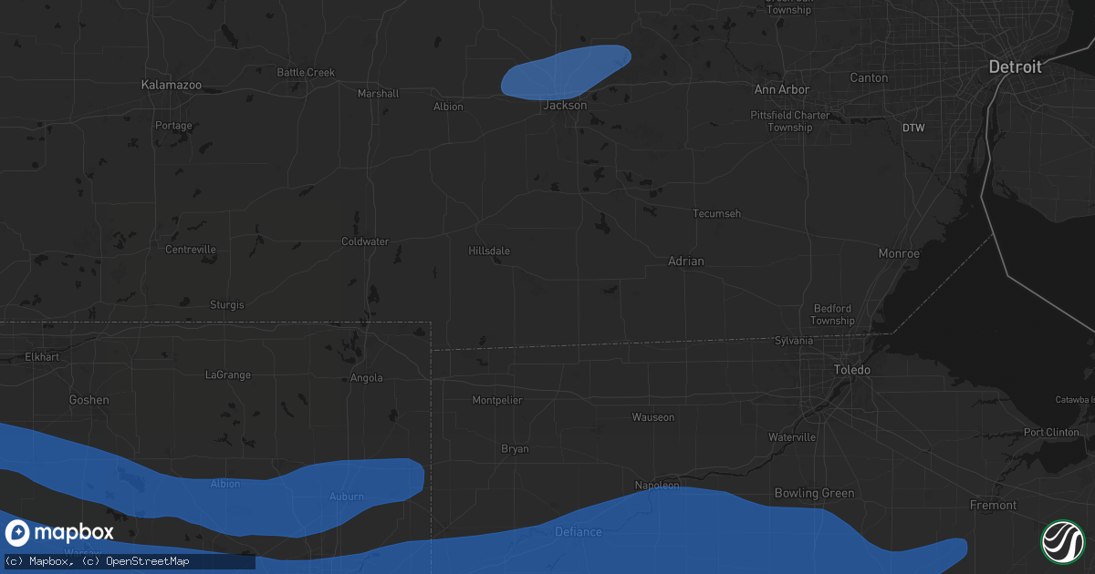 Hail map in Pittsford, MI on August 9, 2026