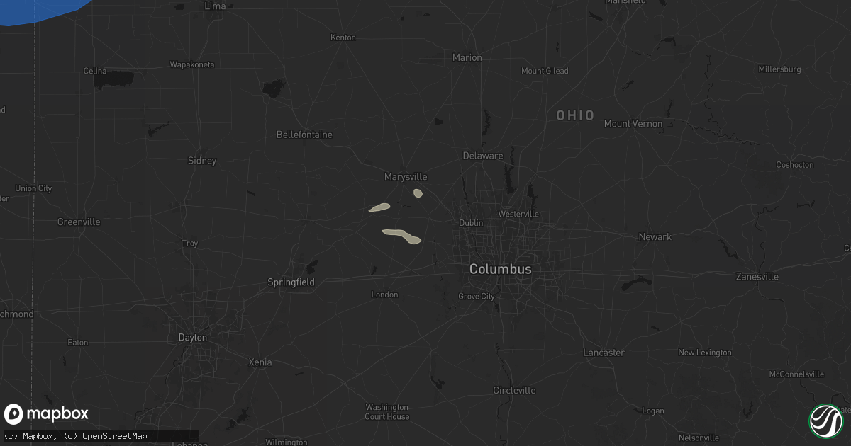 Hail map in Plain City, OH on August 9, 2026
