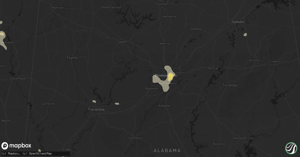 Hail map in Pleasant Grove, AL on August 9, 2026